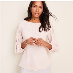 Ann Taylor Pintucked Sleeve Mixed Media Top M NWT